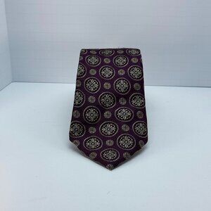 Daniel Cremieux Signature Silk Tie Burgundy Medallion Circle Print Handmade USA